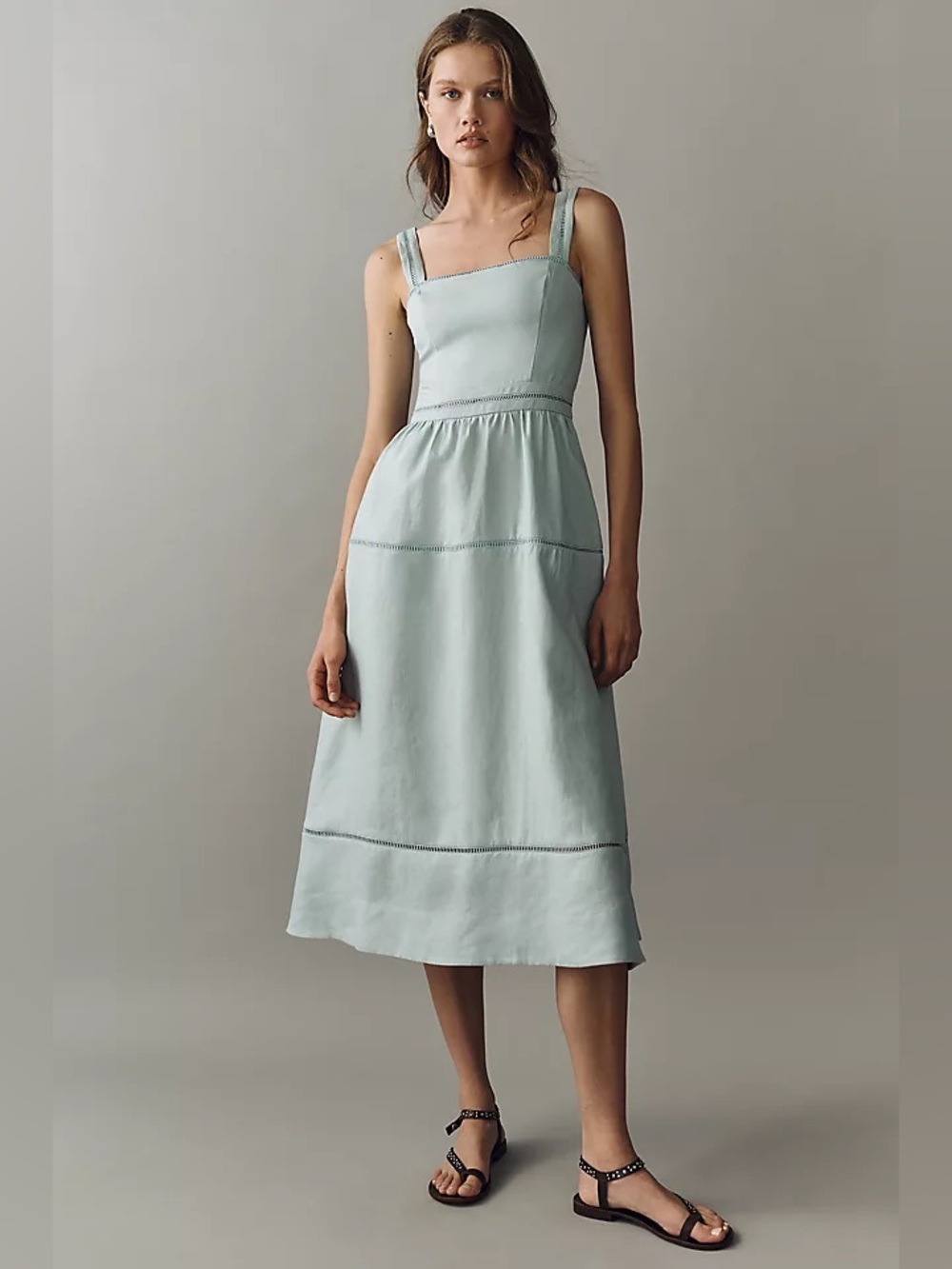 Reformation Everett 100% Linen Midi Dress in Aquamarine - Picture 1 of 15